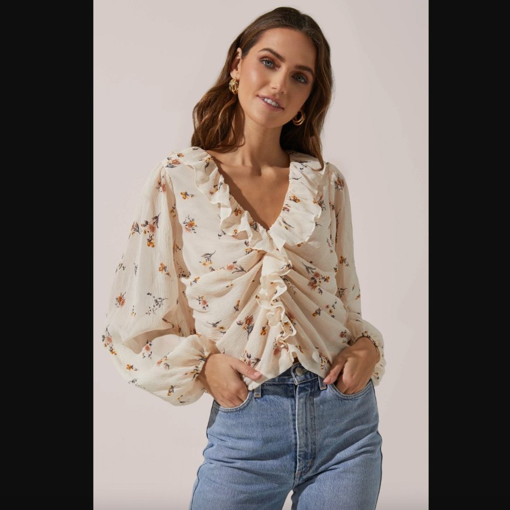 Astr the Label Long Sleeve Ruffle Neck Top